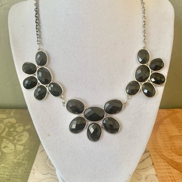 Black Floral Statement Necklace with Adjustable Chain - Picture 2 of 3